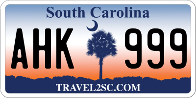 SC license plate AHK999