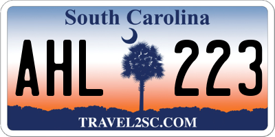 SC license plate AHL223