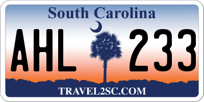 SC license plate AHL233