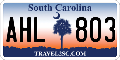 SC license plate AHL803