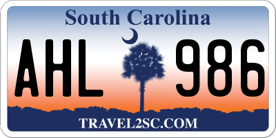 SC license plate AHL986