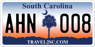SC license plate AHN008