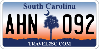 SC license plate AHN092