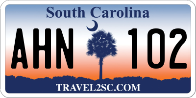 SC license plate AHN102