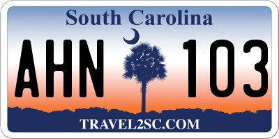 SC license plate AHN103