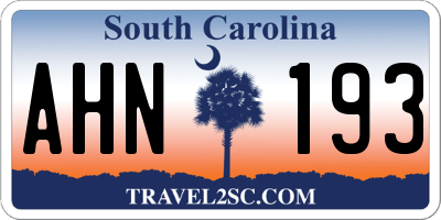 SC license plate AHN193