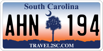 SC license plate AHN194