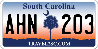 SC license plate AHN203