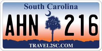 SC license plate AHN216