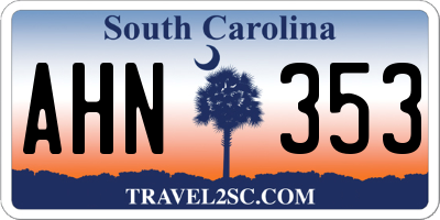 SC license plate AHN353
