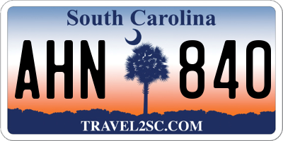 SC license plate AHN840