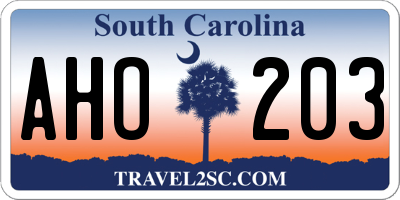 SC license plate AHO203