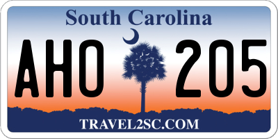 SC license plate AHO205