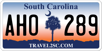 SC license plate AHO289