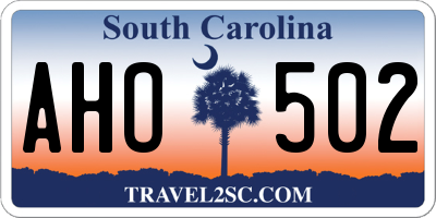 SC license plate AHO502