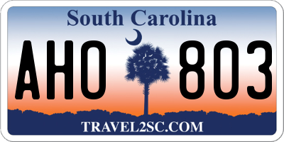 SC license plate AHO803