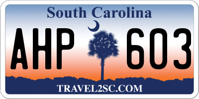 SC license plate AHP603