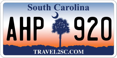SC license plate AHP920