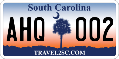 SC license plate AHQ002