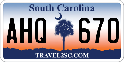 SC license plate AHQ670