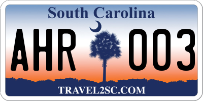 SC license plate AHR003