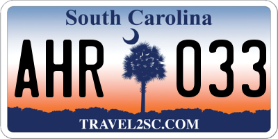 SC license plate AHR033