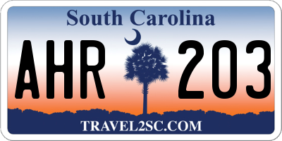 SC license plate AHR203