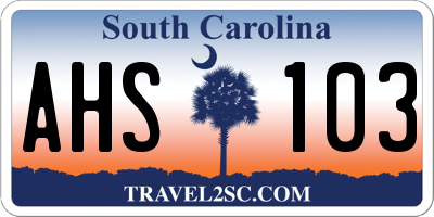 SC license plate AHS103