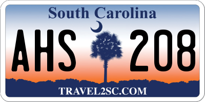 SC license plate AHS208