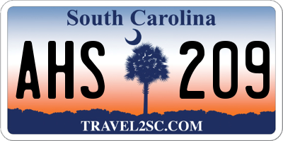 SC license plate AHS209