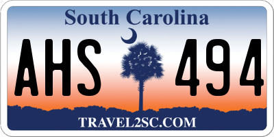 SC license plate AHS494