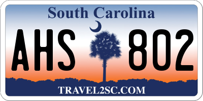 SC license plate AHS802