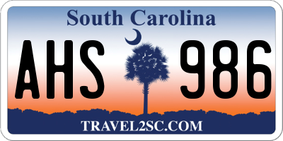SC license plate AHS986