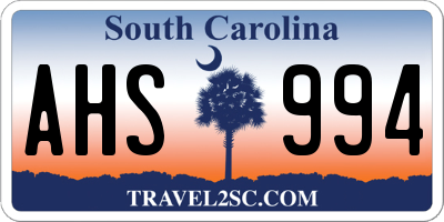 SC license plate AHS994
