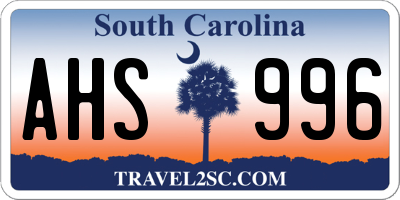 SC license plate AHS996