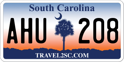 SC license plate AHU208