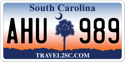 SC license plate AHU989