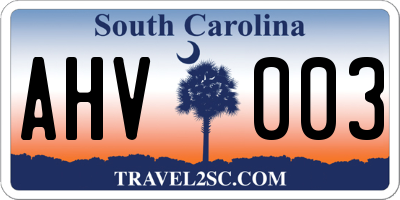 SC license plate AHV003
