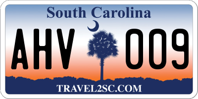 SC license plate AHV009
