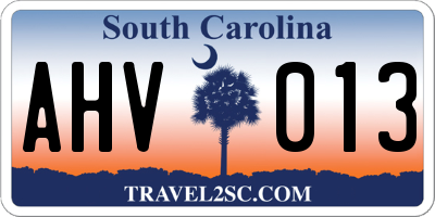 SC license plate AHV013
