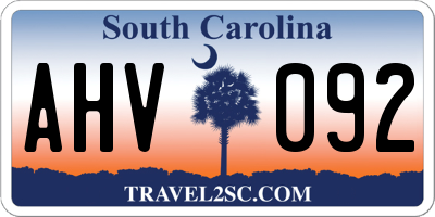 SC license plate AHV092