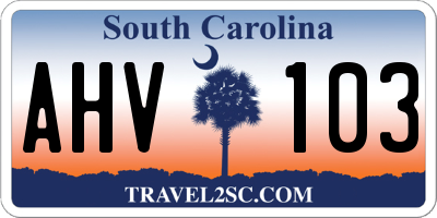 SC license plate AHV103