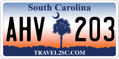 SC license plate AHV203