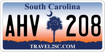 SC license plate AHV208