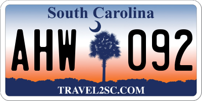 SC license plate AHW092