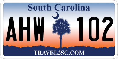 SC license plate AHW102