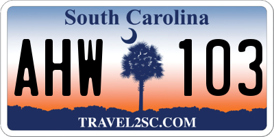 SC license plate AHW103