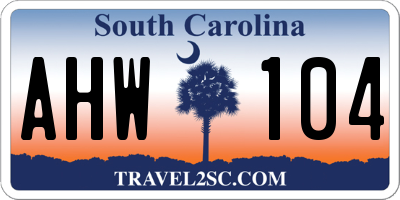 SC license plate AHW104