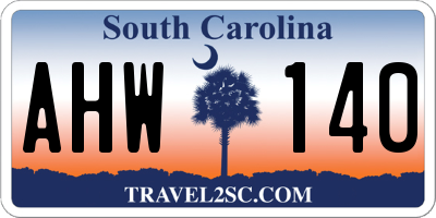 SC license plate AHW140