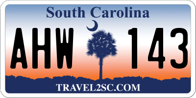 SC license plate AHW143